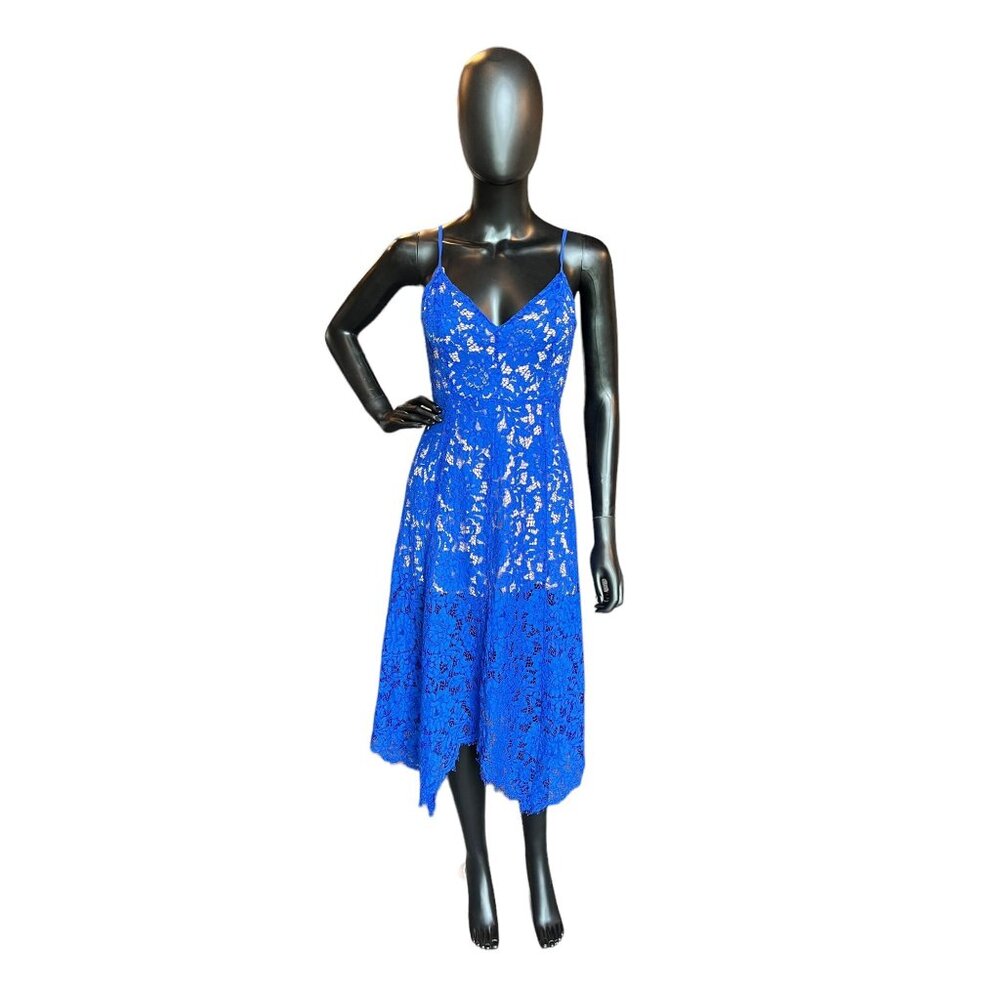 Lulu's Royal Blue Lace Overlay Mid-Length Dress